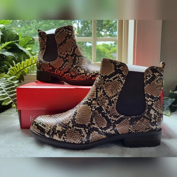KIM ROGERS Faux Brown Faux Snakeskin Low Heel Brandi Booties | Size 8    (NIB) - Picture 2 of 7